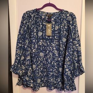 DG2 by Diane Gilman blue flowered blouse